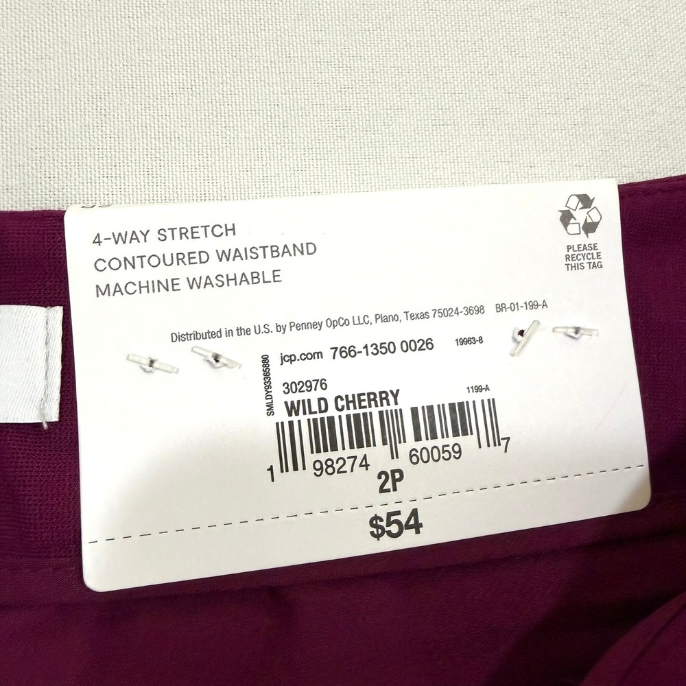 Liz Claiborne Emma Slim Leg Ankle Pants 4-Way Stretch Wild Cherry Womens 2P NWT - Picture 5 of 16